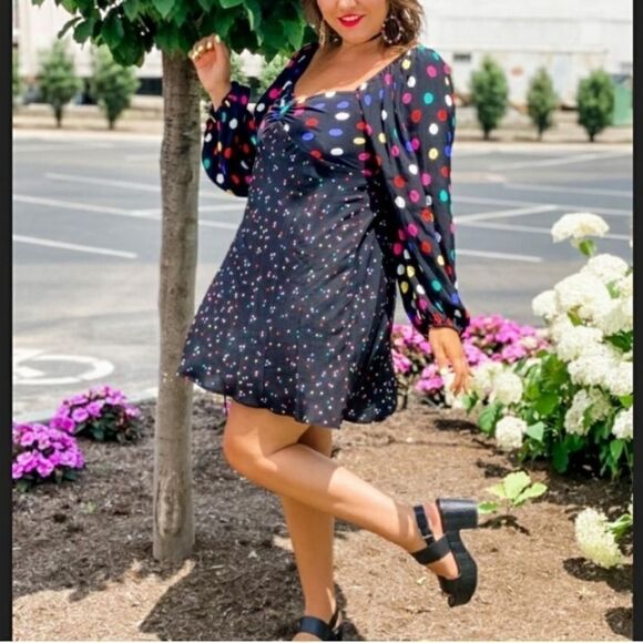 RIXO Plus Size Polka Dot Long Sleeve Swing Dress Size 20W/22W - Picture 10 of 11